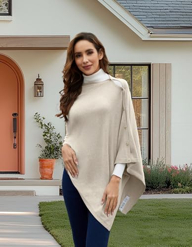 PULI Women's Versatile Knitted Shawls Scarf Poncho Sweater with Buttons Lightweight Spring Summer Fall Wraps barley twist - Image 2