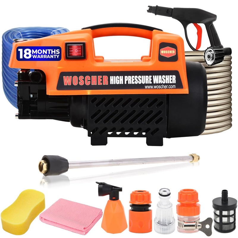 Woscher 878 High Pressure Washer 150 Bars1800 Watts8L Min Water Flow Rate8 Metres Outlet Hose Portable for Car Bike and Car Washer High Pressure Pump for Home Use Cleaning18 Months Warranty