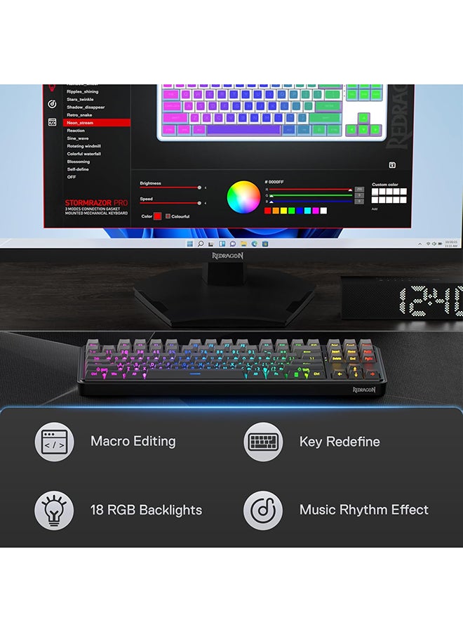 ريدراجون K707 PRO GB 80% لوحة مفاتيح ألعاب RGB، لوحة مفاتيح معدنية لاسلكية TKL 3 أوضاع، تبديل ساخن لأسفل LEDs، مفاتيح PBT بتدرج الألوان و5 طبقات من تقليل الضوضاء للمفاتيح الخطية - Image 4