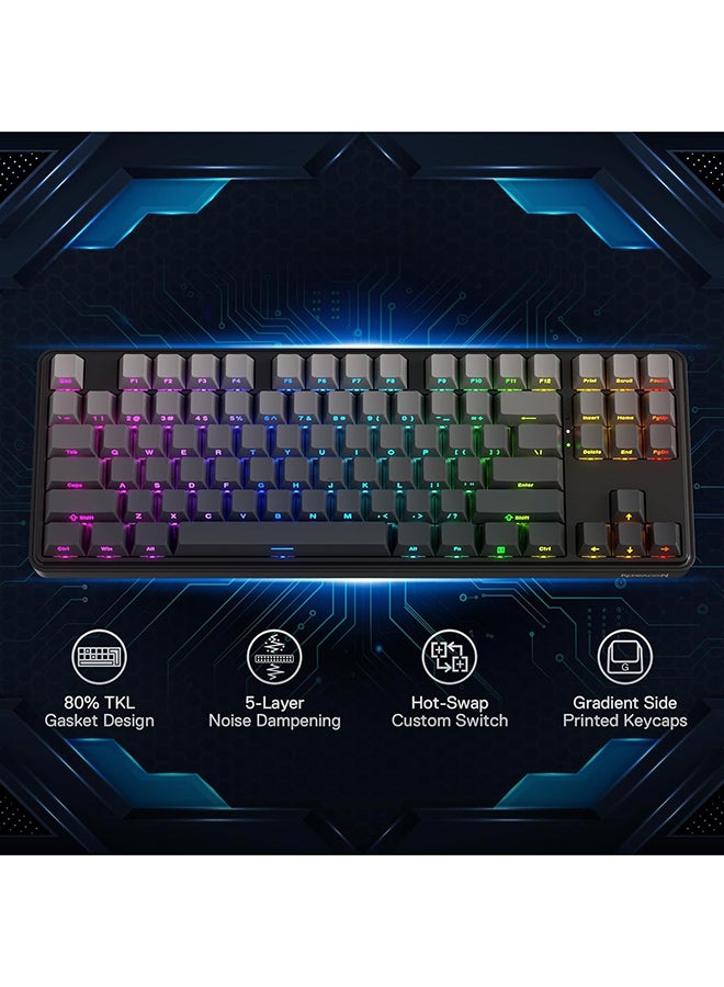 ريدراجون K707 PRO GB 80% لوحة مفاتيح ألعاب RGB، لوحة مفاتيح معدنية لاسلكية TKL 3 أوضاع، تبديل ساخن لأسفل LEDs، مفاتيح PBT بتدرج الألوان و5 طبقات من تقليل الضوضاء للمفاتيح الخطية - Image 2