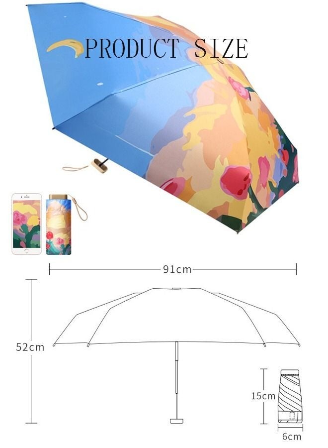 MIXDE Pocket Umbrella Travel Umbrella Windproof Sun Rain Mini Ultra-Light 5 Fold Umbrella Anti-Uv Folding Sunshade Dual-Use Sunny Umbrella Sunscreen Pocket Umbrella Sun Umbrella Female  - Image 3