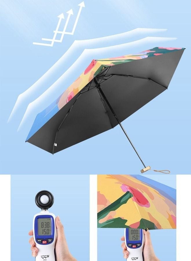 MIXDE Pocket Umbrella Travel Umbrella Windproof Sun Rain Mini Ultra-Light 5 Fold Umbrella Anti-Uv Folding Sunshade Dual-Use Sunny Umbrella Sunscreen Pocket Umbrella Sun Umbrella Female  - Image 5