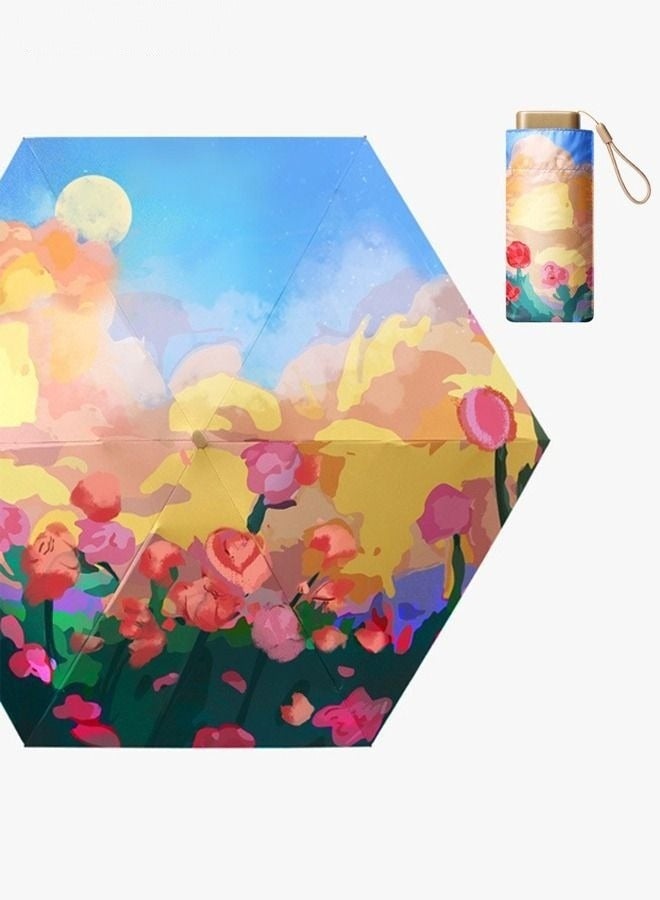 MIXDE Pocket Umbrella Travel Umbrella Windproof Sun Rain Mini Ultra-Light 5 Fold Umbrella Anti-Uv Folding Sunshade Dual-Use Sunny Umbrella Sunscreen Pocket Umbrella Sun Umbrella Female  - Image 1