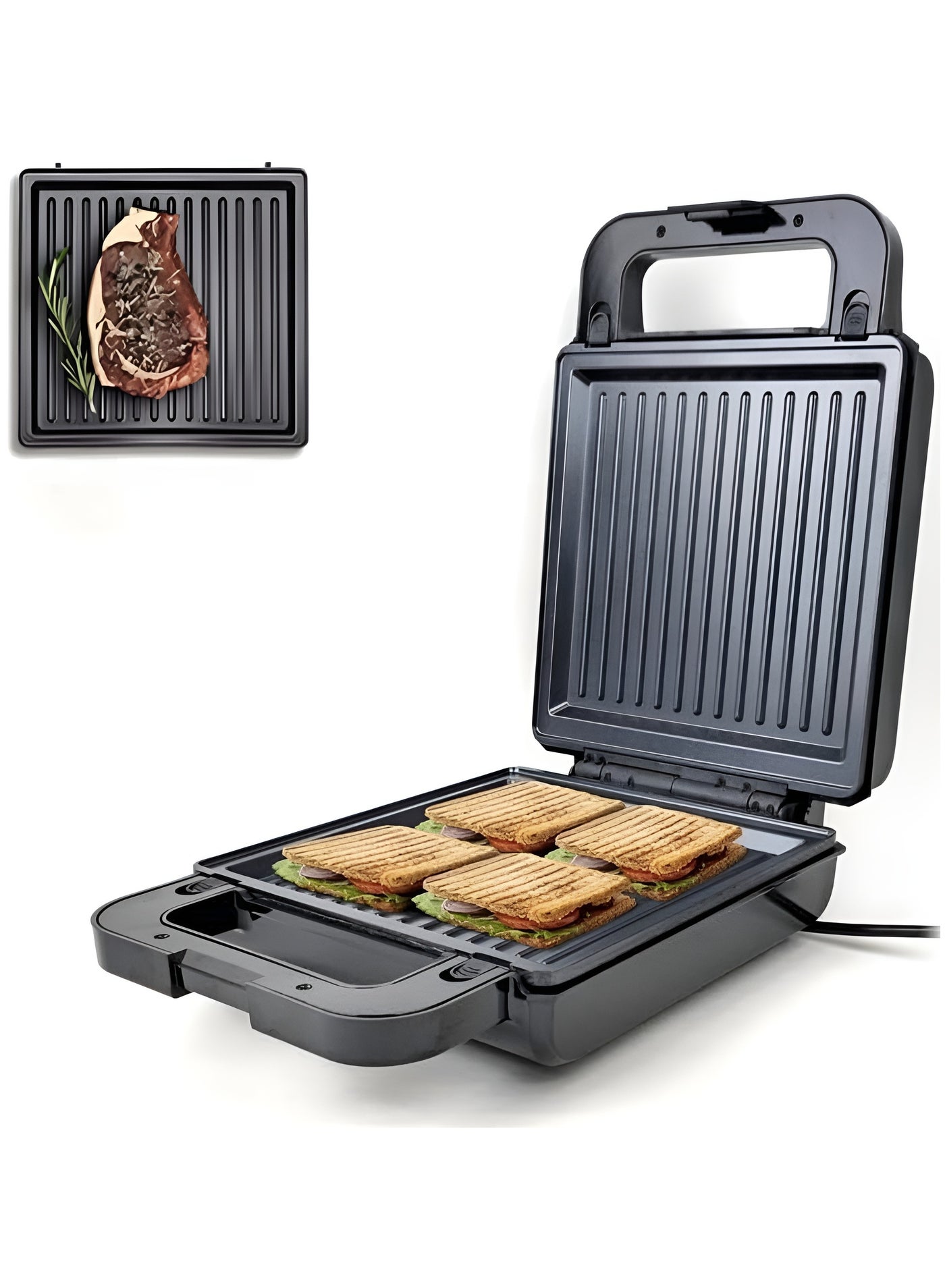 4 Slice heavy Duty Grill Maker Panini Press– Heavy Duty Non-Stick Sandwich Grill with Floating Lid, Drip Tray & Cool Touch Handle – Electric Press for Grilled Sandwiches, Steaks, Burgers & More