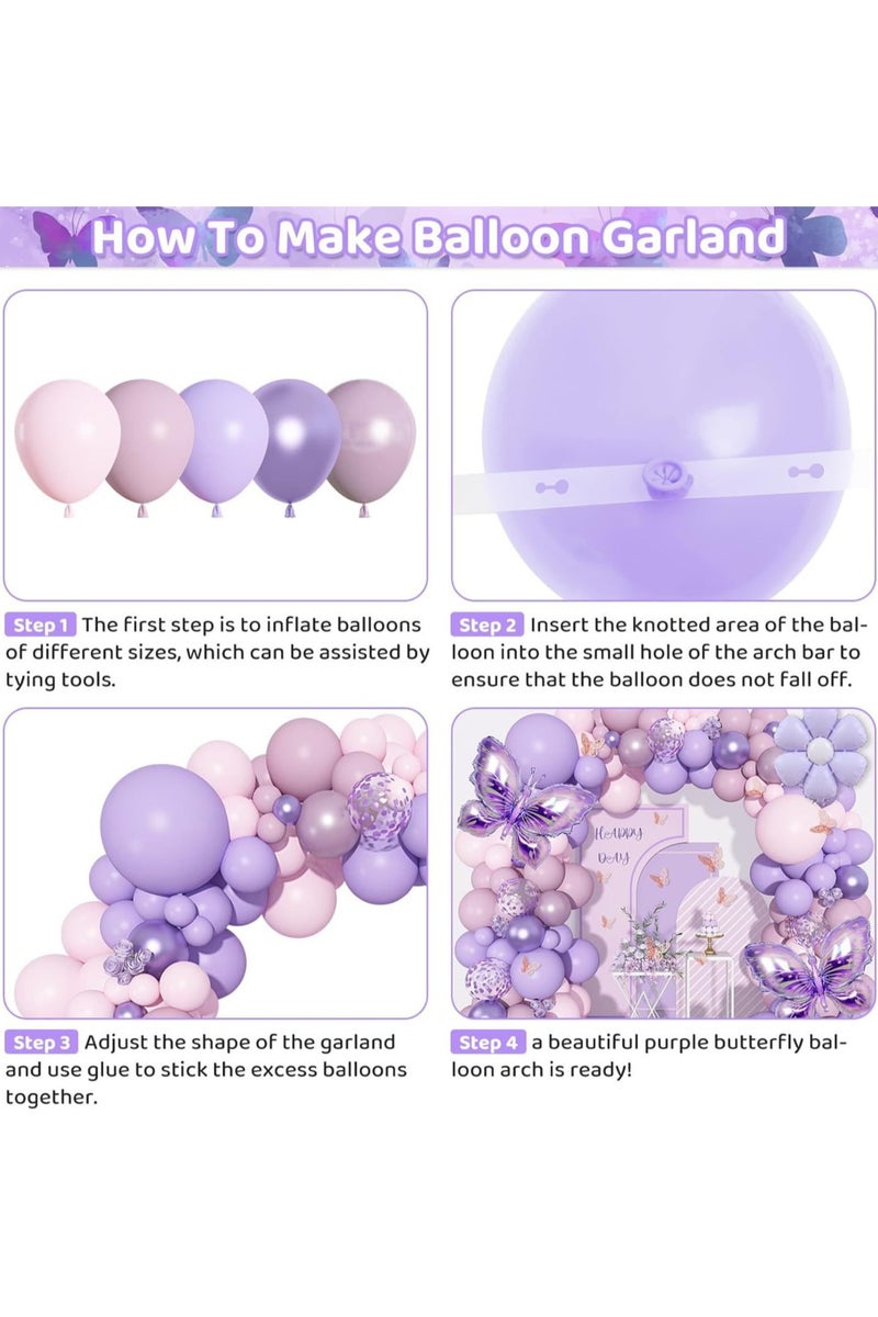 126 PCS ديكورات حفلة عيد ميلاد الفراشة الأرجوانية - بالونات الكنفيتي الوردية اللافندر مجموعة مع 39 "رقائق بالونات الفراشة - Image 3