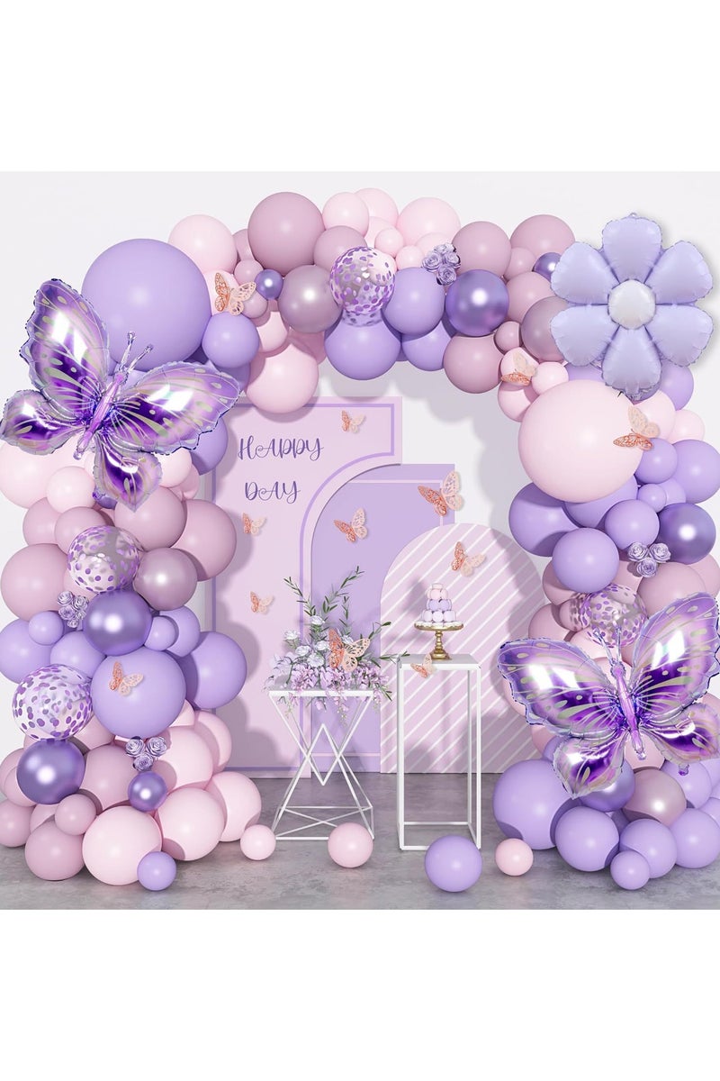 126 PCS ديكورات حفلة عيد ميلاد الفراشة الأرجوانية - بالونات الكنفيتي الوردية اللافندر مجموعة مع 39 "رقائق بالونات الفراشة - Image 4