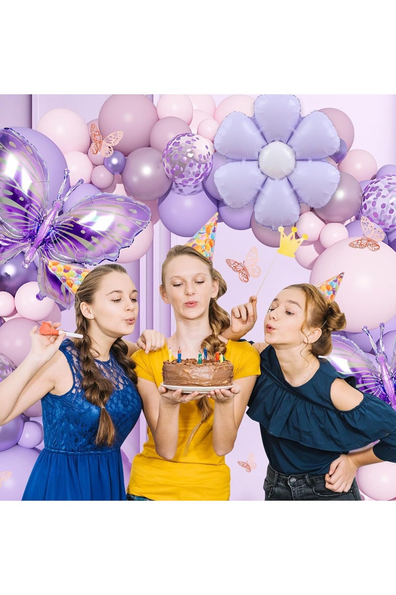 126 PCS ديكورات حفلة عيد ميلاد الفراشة الأرجوانية - بالونات الكنفيتي الوردية اللافندر مجموعة مع 39 "رقائق بالونات الفراشة - Image 5