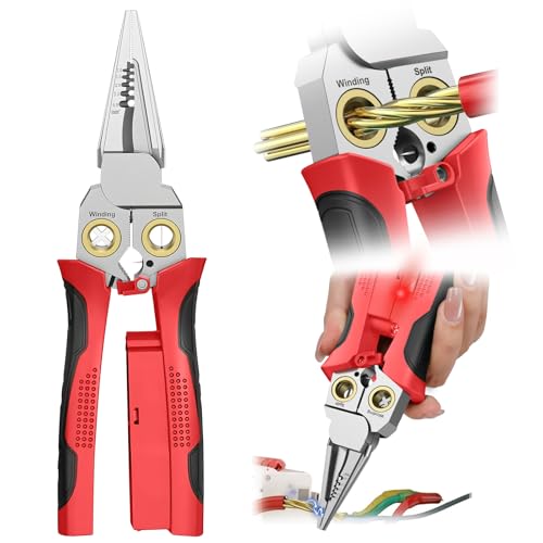 GADO Pro 8-in-1 Wire Crimper Stripper with Voltage Detector & Dual Alarms - Heavy Duty 12-250V AC/DC Tester for Hot/Neutral Wires - Electrician, HVAC, Car Repair Tool (Red) - Image 1