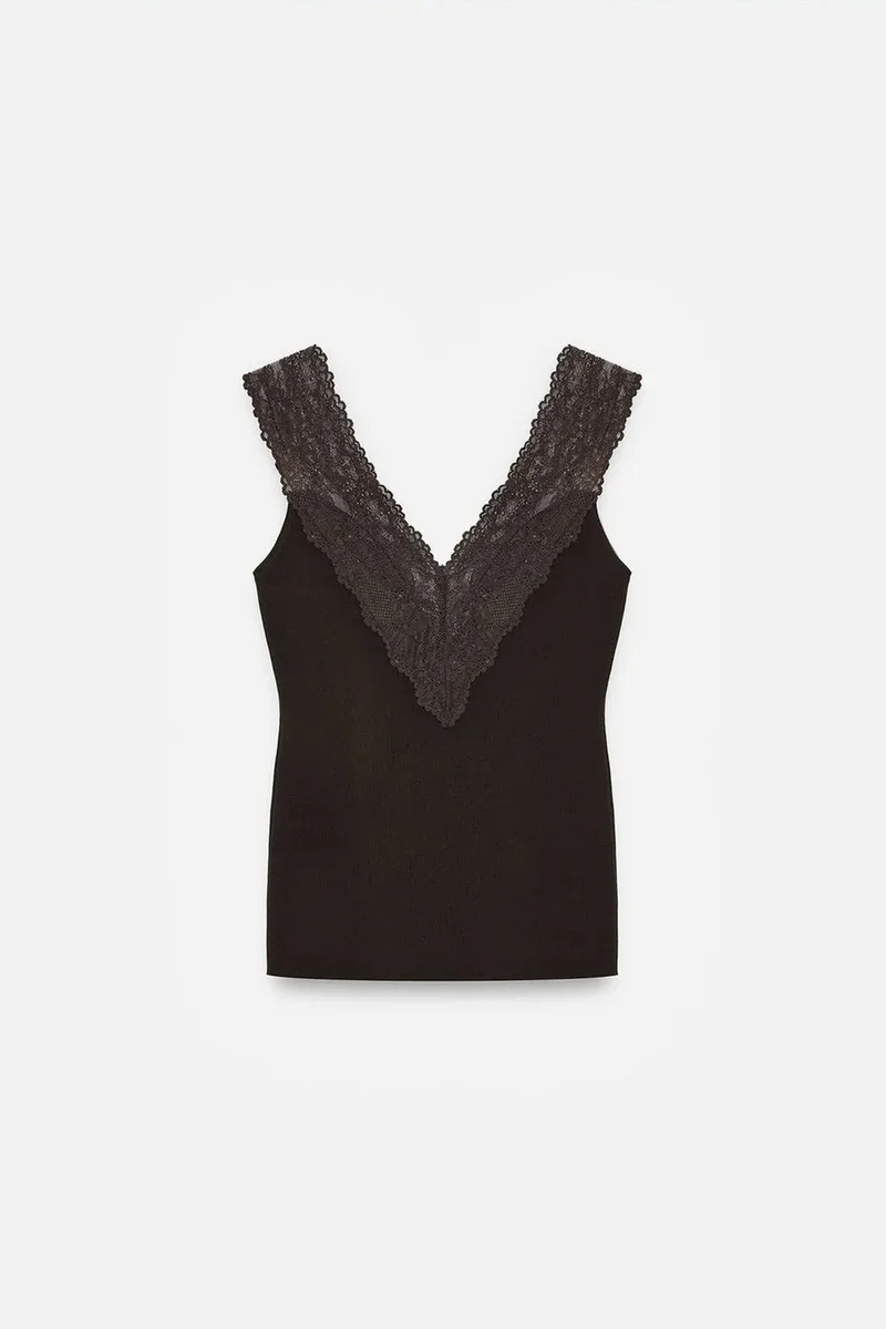 Dilvin Coffee Brown DILVIN Fitted Sleeveless Lace Blouse for Women | Best Price UAE