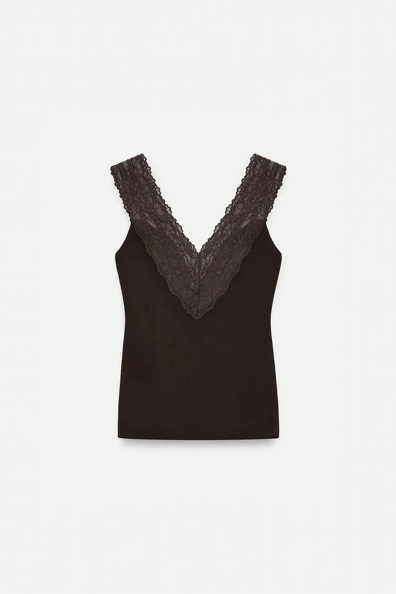 DILVIN Fitted Sleeveless Lace Blouse