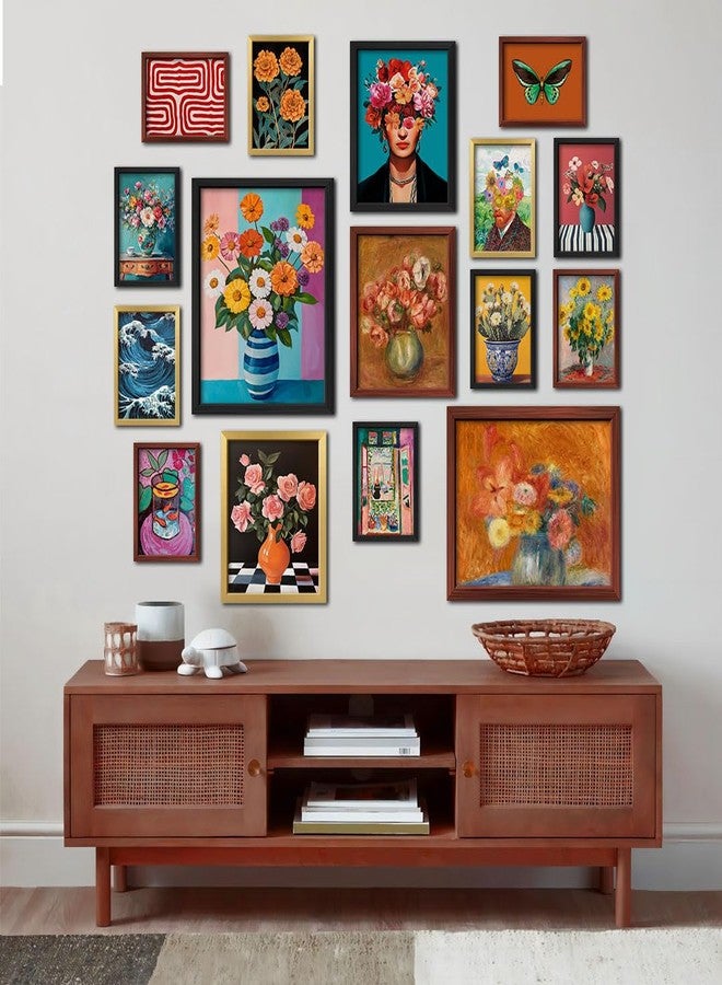 ANERZA 16 PCS Eclectic Wall Art Decor, Mid Century Modern Maximalist Home Gallery Wall Collage Kit Prints for Bedroom Bathroom, Colorful Flower Posters for Living Room Aesthetic, Funky Floral Artwork - Image 5