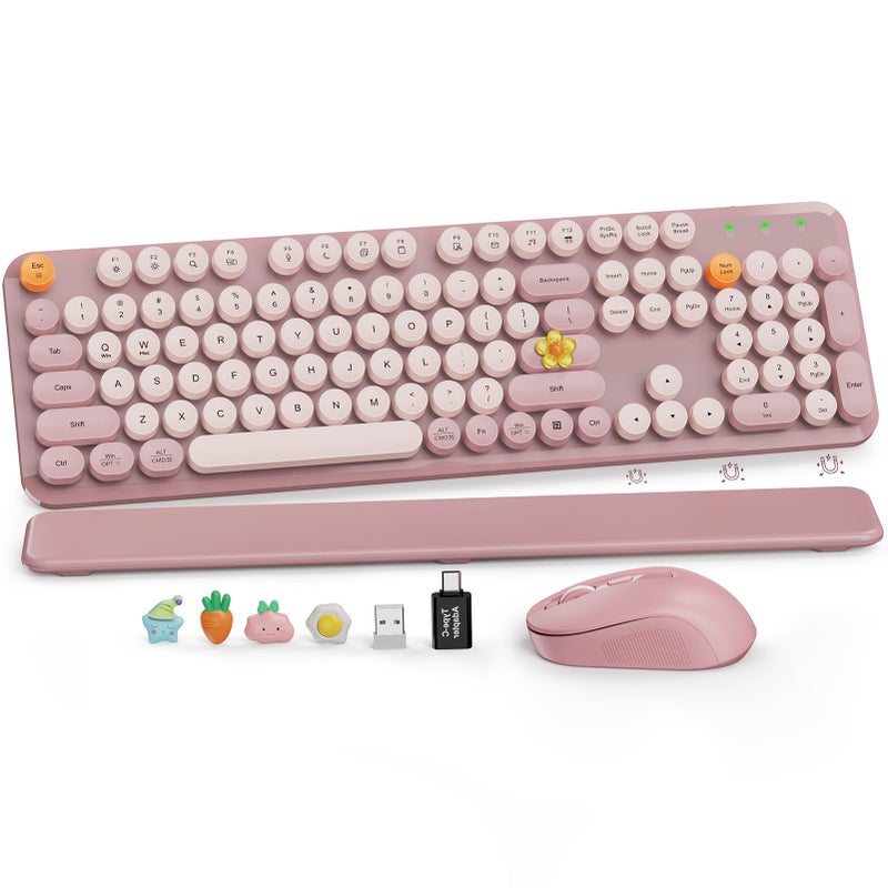 SABLUTE Wireless Keyboard and Mouse Combo, Full-Size Typewriter-Style Keyboard with Round Keycaps, Magnetic Wrist Rest, Tilt Legs, 2.4GHz Cordless for Mac, Windows PC, Laptop, SABLUTE CK23, Dusty Rose - Image 1