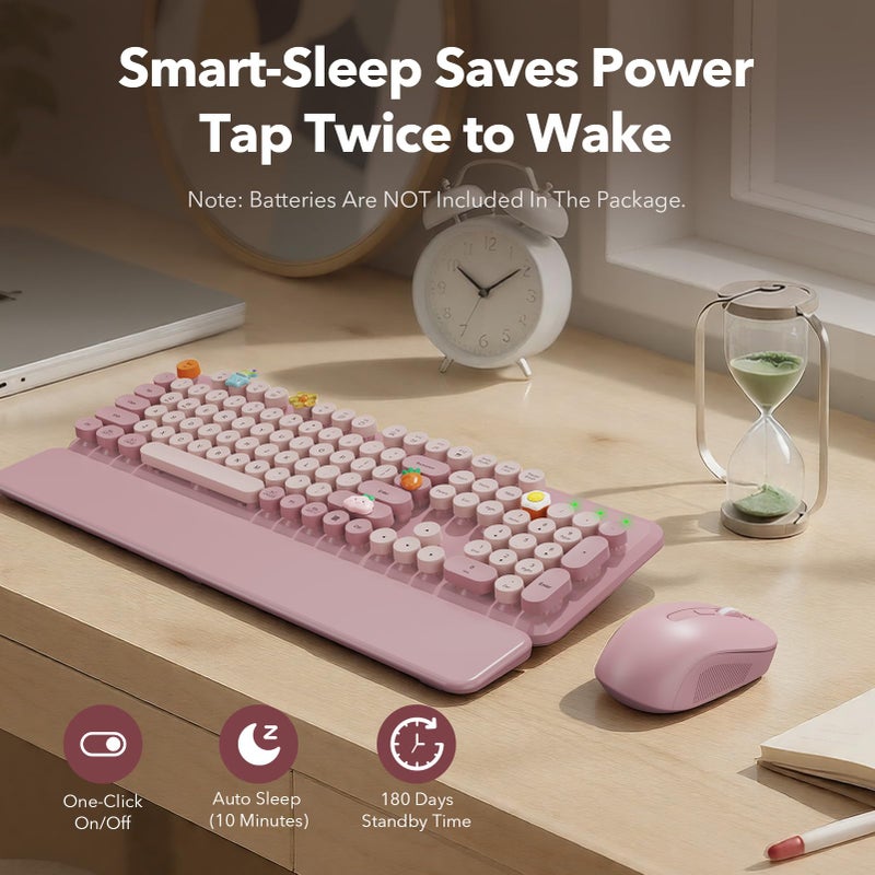 SABLUTE Wireless Keyboard and Mouse Combo, Full-Size Typewriter-Style Keyboard with Round Keycaps, Magnetic Wrist Rest, Tilt Legs, 2.4GHz Cordless for Mac, Windows PC, Laptop, SABLUTE CK23, Dusty Rose - Image 5