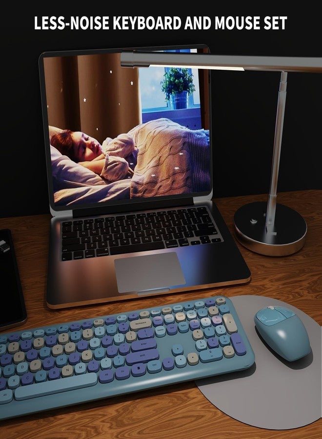 SkyGive Wireless Keyboard and Mouse Combo, Colorful Ergonomic Full Size Retro Low-Noise Keyboard with Cute keycaps, Compatible with Windows, PC, Perfer for Home and Office Keyboards (Blue) - Image 5