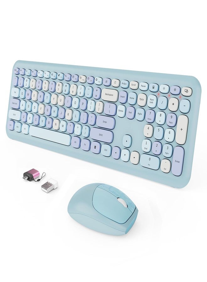 SkyGive Wireless Keyboard and Mouse Combo, Colorful Ergonomic Full Size Retro Low-Noise Keyboard with Cute keycaps, Compatible with Windows, PC, Perfer for Home and Office Keyboards (Blue) - Image 1