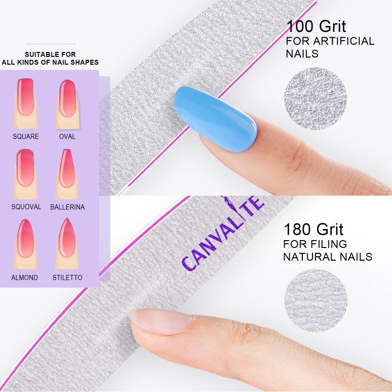 Canvalite 10 PCS Nail File Professional Nail Files Reusable Double Sided Emery Board(100/180 Grit) Nail Styling Tools for Home and Salon Use Christmas Gifts for Women - Image 2