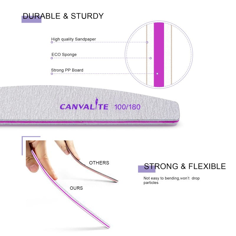 Canvalite 10 PCS Nail File Professional Nail Files Reusable Double Sided Emery Board(100/180 Grit) Nail Styling Tools for Home and Salon Use Christmas Gifts for Women - Image 3