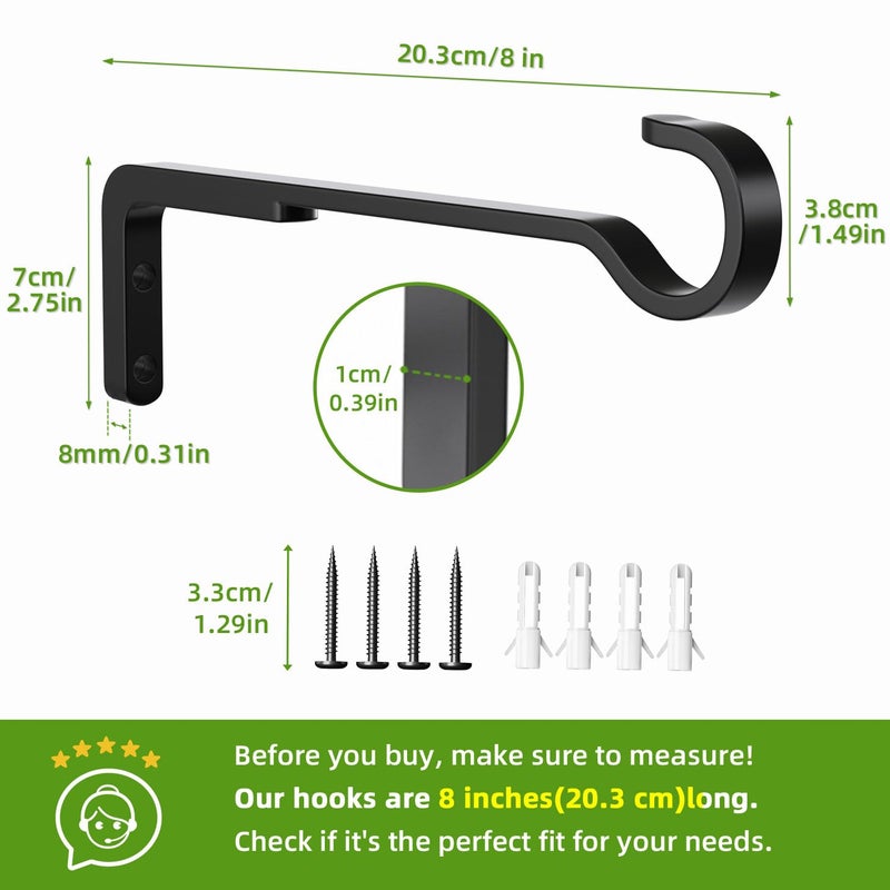 Saffruff 8 Inch 2 Pack Black Heavy Duty Outdoor Plant Hangers, Iron Hanging Plant Brackets for Hanging Plants Outside, Metal Plant Hooks Plant Wall Hooks for Hanging Lantern, Bird Feeder - Image 5
