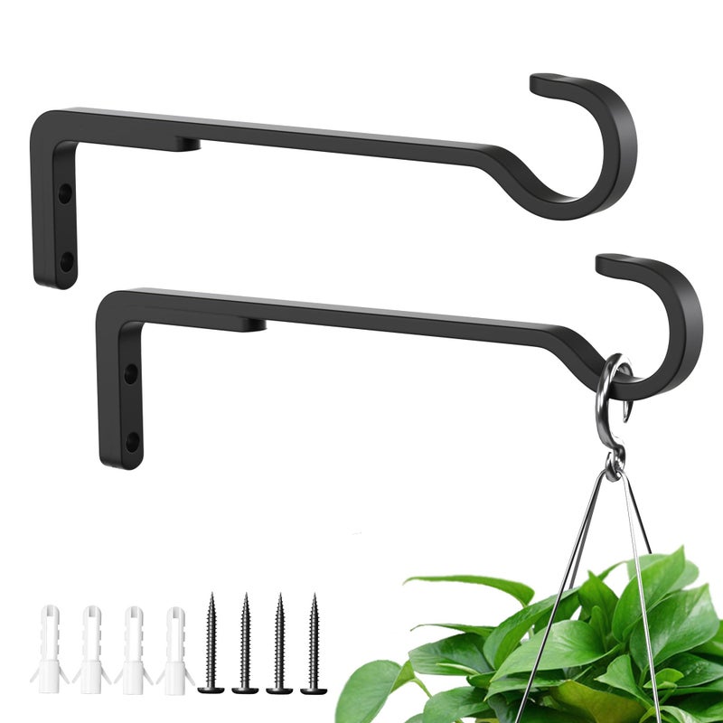 Saffruff 8 Inch 2 Pack Black Heavy Duty Outdoor Plant Hangers, Iron Hanging Plant Brackets for Hanging Plants Outside, Metal Plant Hooks Plant Wall Hooks for Hanging Lantern, Bird Feeder - Image 1