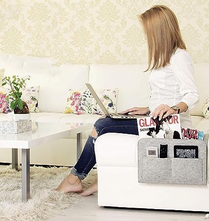 TAMADAA HR MALL Bedside Caddy Essentials Pocket Hanging Storage Organizer Sofa Side Hanger Holder Bag for Dorm TV Remote Control Phones Magazines Tablets Dark Grey  - Image 4