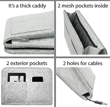 TAMADAA HR MALL Bedside Caddy Essentials Pocket Hanging Storage Organizer Sofa Side Hanger Holder Bag for Dorm TV Remote Control Phones Magazines Tablets Dark Grey  - Image 5