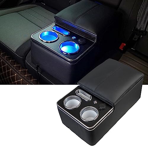 Dexepe Upgrade Center Console Organizer with Cup Holder& Phone Holder for Car & Van & Truck Floor Cab Back Bench Seat Armrest Middle Storage Box - Black - Image 1