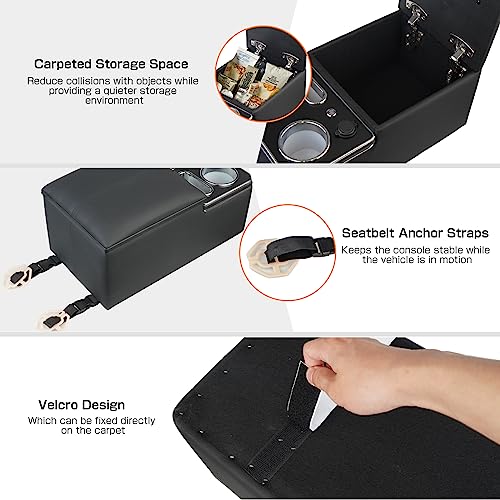 Dexepe Upgrade Center Console Organizer with Cup Holder& Phone Holder for Car & Van & Truck Floor Cab Back Bench Seat Armrest Middle Storage Box - Black - Image 4