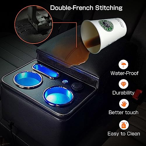 Dexepe Upgrade Center Console Organizer with Cup Holder& Phone Holder for Car & Van & Truck Floor Cab Back Bench Seat Armrest Middle Storage Box - Black - Image 5