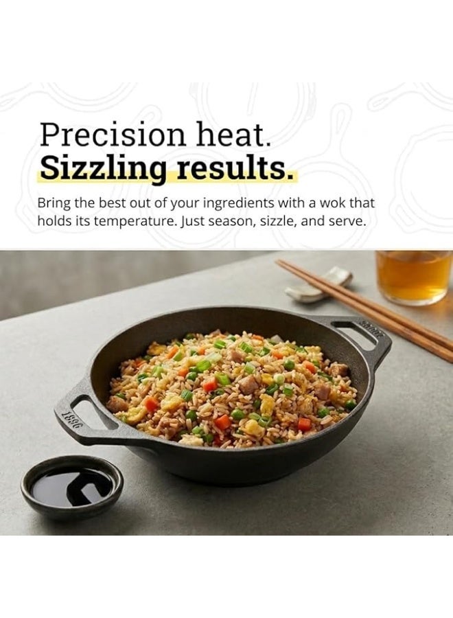 Lodge  6.25 Inch Seasoned Cast Iron Mini Wok with Dual Handles (Black) - Image 4
