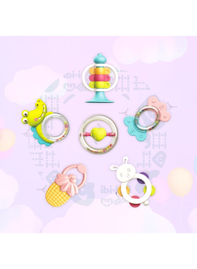 COGNIKIDS طقم جرس وعضاضة للأطفال (6 قطع) - ألعاب عضاضة ناعمة خالية من BPA مع أجراس يدوية، حلقات قبض، وأشكال حيوانات | لعبة تطوير الحواس للرضع من 0-12 شهرًا - Image 3