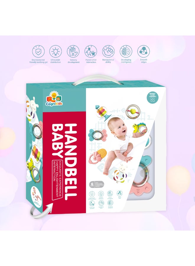 COGNIKIDS طقم جرس وعضاضة للأطفال (6 قطع) - ألعاب عضاضة ناعمة خالية من BPA مع أجراس يدوية، حلقات قبض، وأشكال حيوانات | لعبة تطوير الحواس للرضع من 0-12 شهرًا - Image 4