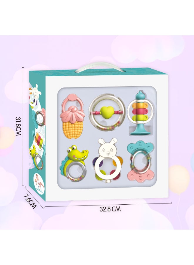 COGNIKIDS طقم جرس وعضاضة للأطفال (6 قطع) - ألعاب عضاضة ناعمة خالية من BPA مع أجراس يدوية، حلقات قبض، وأشكال حيوانات | لعبة تطوير الحواس للرضع من 0-12 شهرًا - Image 5