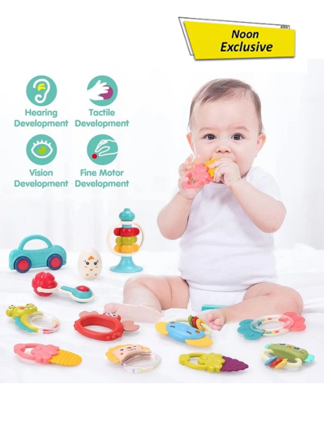 COGNIKIDS طقم جرس وعضاضة للأطفال (6 قطع) - ألعاب عضاضة ناعمة خالية من BPA مع أجراس يدوية، حلقات قبض، وأشكال حيوانات | لعبة تطوير الحواس للرضع من 0-12 شهرًا - Image 1
