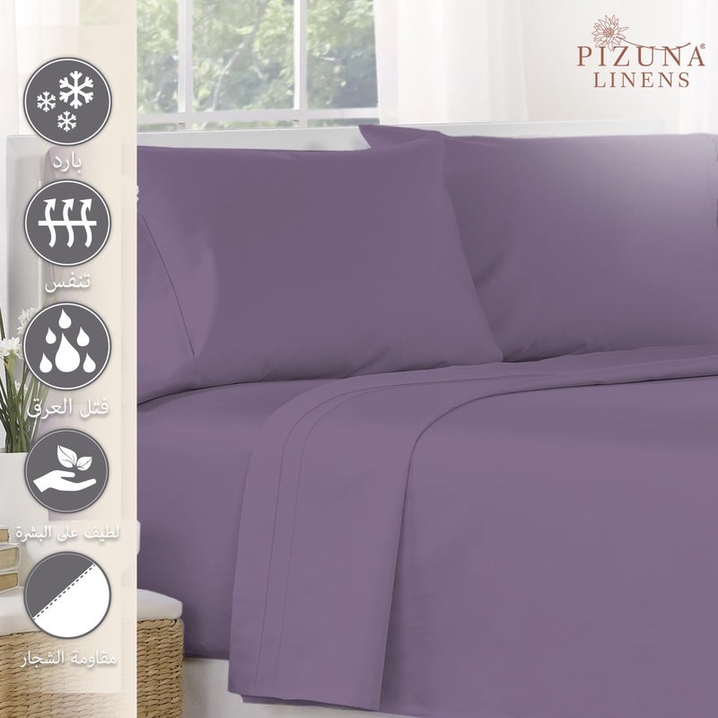 PIZUNA 100% Cotton Flat Sheet King Size 300x280 cm Egg Plant Purple 1 PC, 400 Thread Count Luxurious Long Staple Cotton Sateen Weave Bed Sheet Egg Plant Purple (ملاءة سرير مسطحة من القطن 100%) - Image 2