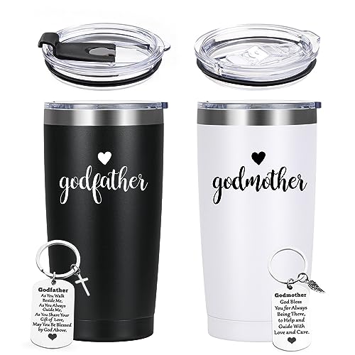 LiqCool Godparents Proposal Gift, Godparents Gifts from Godchild, Godmother & Godfather Tumbler Set with Keychain, Godparents Gift for Mother's Day Anniversary Birthday, 20oz Black & White - Image 1