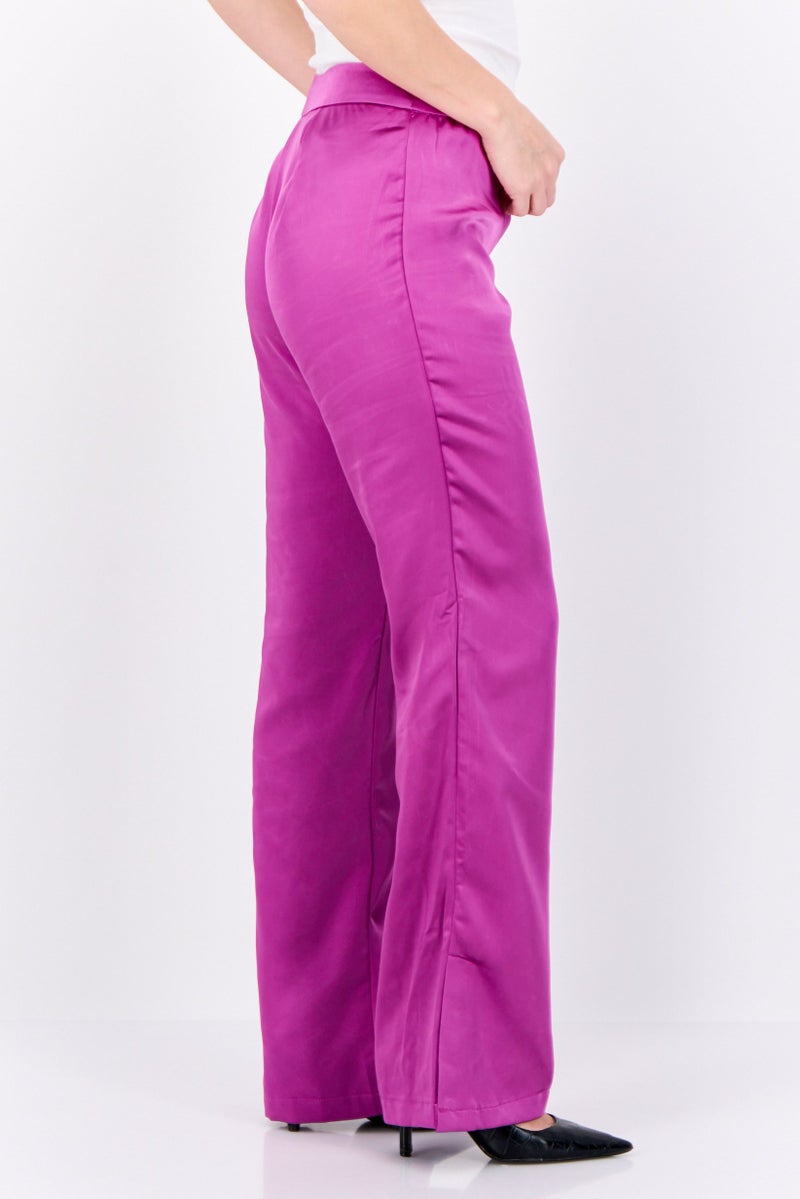 ONLY Women Regular Fit Solid Straight Leg Pants, Purple - Image 3