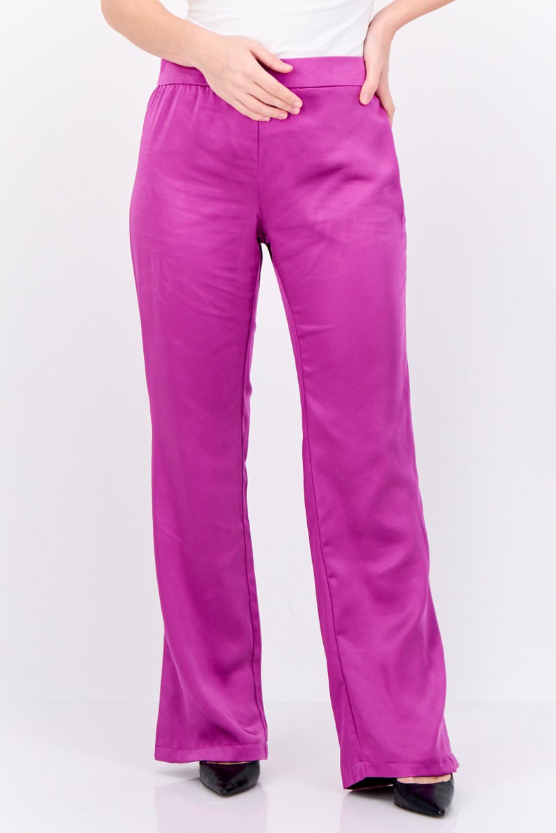 ONLY Women Regular Fit Solid Straight Leg Pants, Purple - Image 1