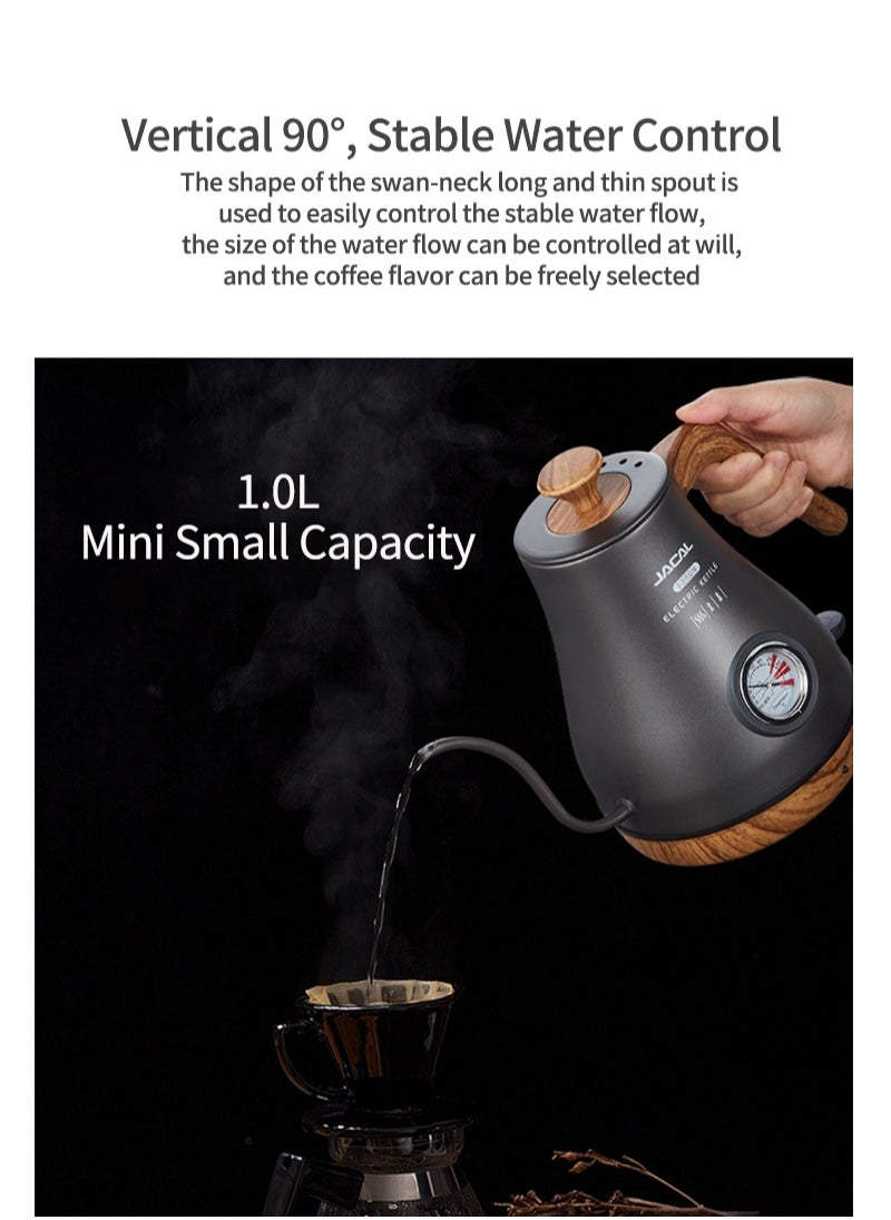 JACAL Electric Gooseneck Kettle, Pour Over Coffee and Tea Pot, with Thermometer, Stainless Steel, Quick Heating, 1 L 1350W GL-205  - Image 4