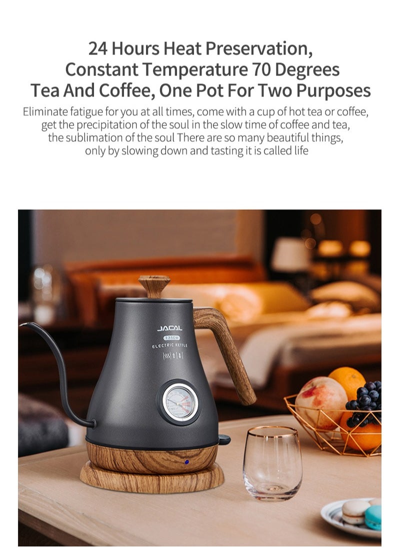 JACAL Electric Gooseneck Kettle, Pour Over Coffee and Tea Pot, with Thermometer, Stainless Steel, Quick Heating, 1 L 1350W GL-205  - Image 2