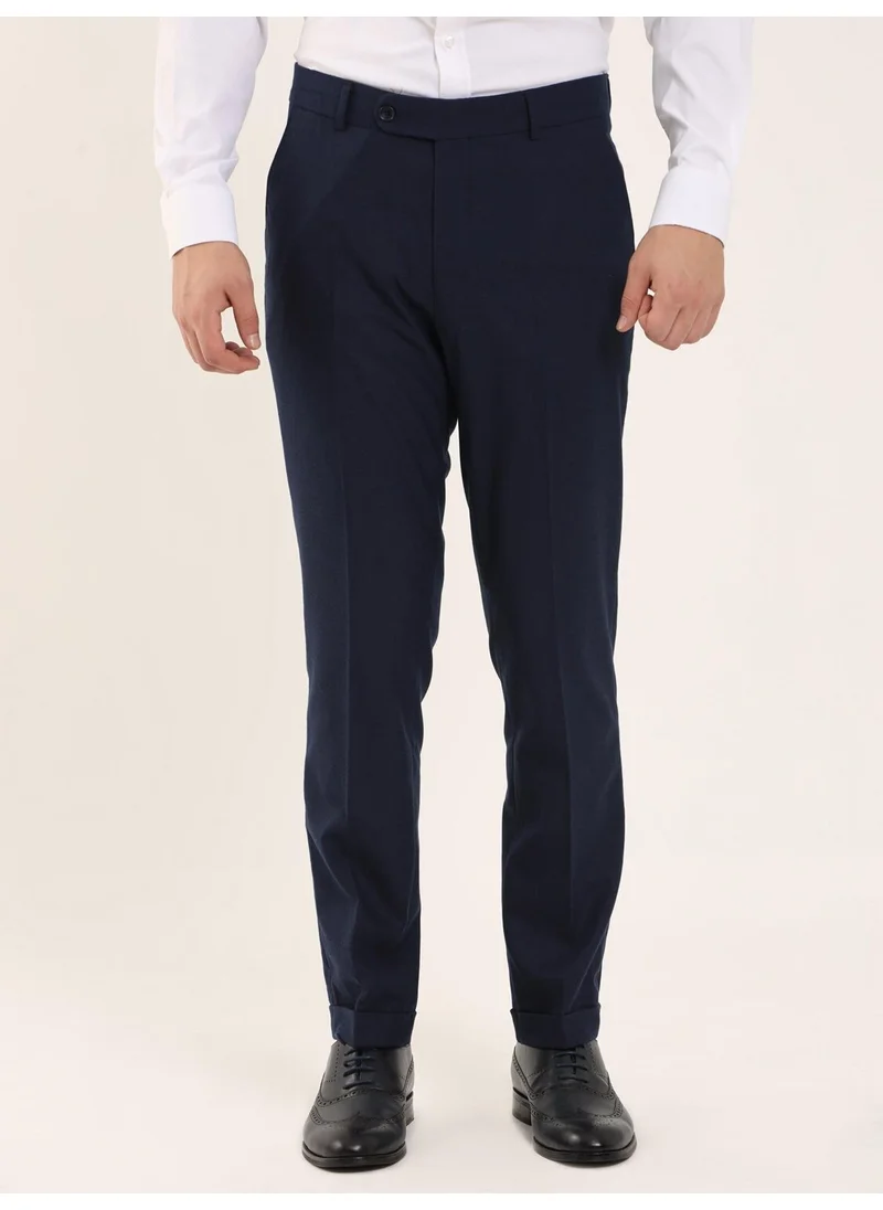 Dufy Navy Blue Men's Regular Fit Trousers