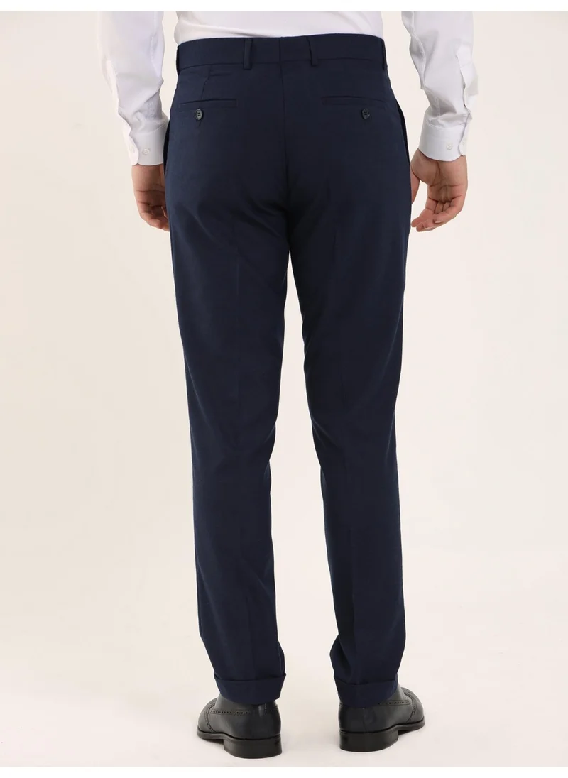 Dufy Navy Blue Men's Regular Fit Trousers