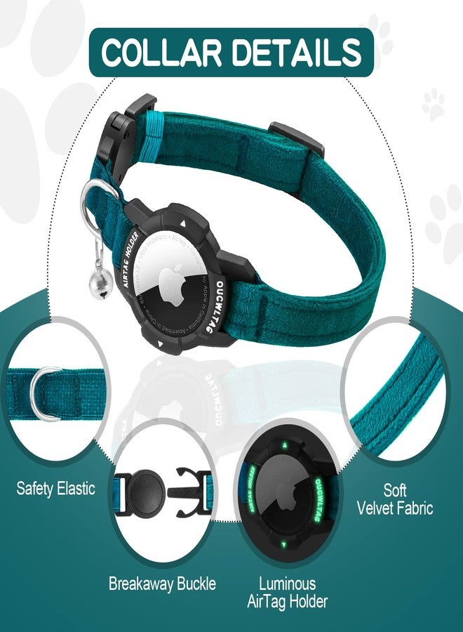 OUCWLTAG طوق قطط مضيء قابل للفك من نوع AirTag، طوق قطط مزود بنظام تحديد المواقع العالمي (GPS) من OUCWLTAG مع حامل علامة Apple Air Tag، أطواق تتبع للقطط مزودة بشريط مطاطي آمن للقطط الإناث والذكور والقطط الصغيرة والجراء (أزرق، 9-13 بوصة) - Image 2