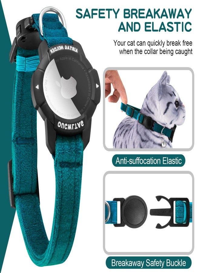 OUCWLTAG طوق قطط مضيء قابل للفك من نوع AirTag، طوق قطط مزود بنظام تحديد المواقع العالمي (GPS) من OUCWLTAG مع حامل علامة Apple Air Tag، أطواق تتبع للقطط مزودة بشريط مطاطي آمن للقطط الإناث والذكور والقطط الصغيرة والجراء (أزرق، 9-13 بوصة) - Image 3