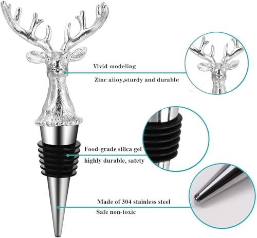 FAFAXOXO Reindeer Pourer and Deer Head Wine Corks, Bar and Household Wine Corks, Animal Wine Pourer (Silver) - Image 3