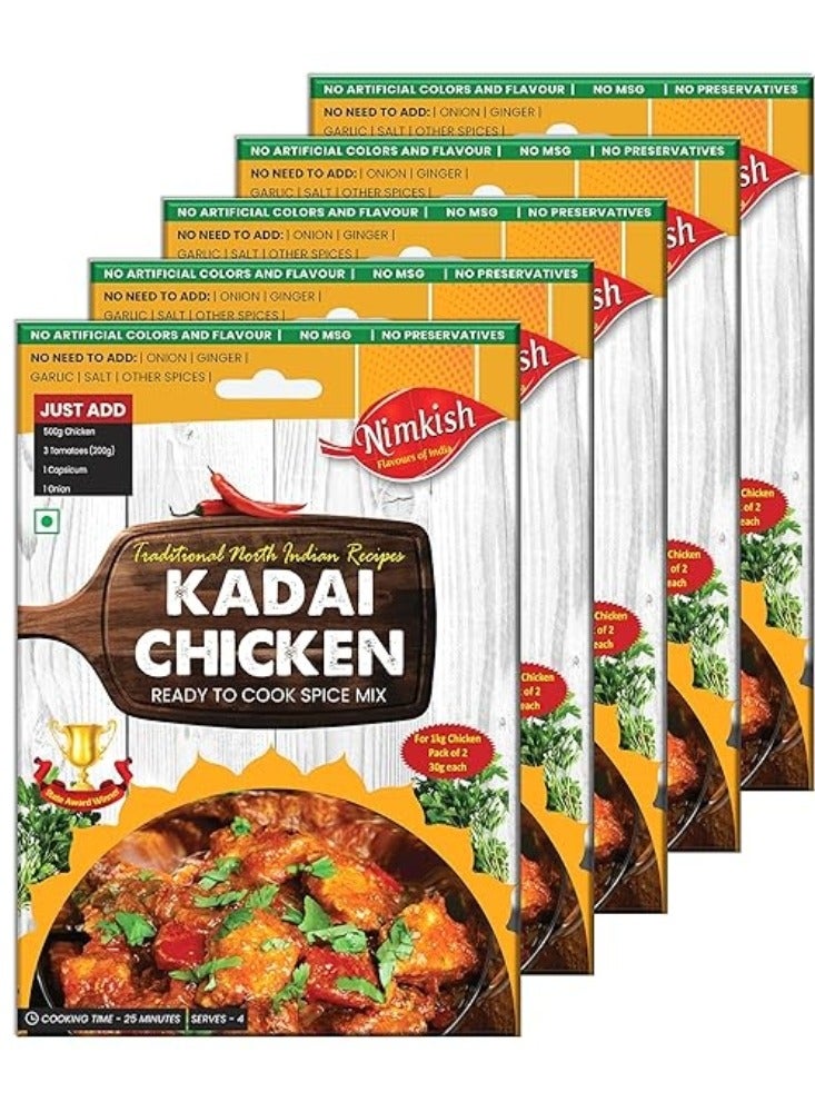 Nimkish Kadai Chicken Masala Pack of 5 (60g each), Ready to Cook Spice Mix - Image 1