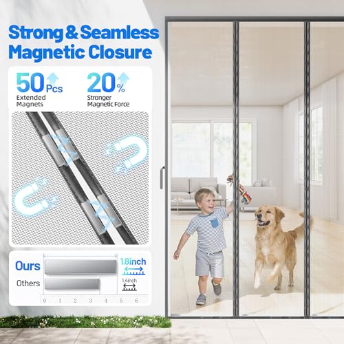 Sjuznng Heavy Duty Magnetic Screen Door Mesh - Hand-Free Door Net Screen with 100 Magnets, Pet & Kid Friendly, PET Fine Mesh Doors Screens Keep Bug & Mosquito Out Fit Sliding Patio French Doors Size 70" x 80" - Image 4