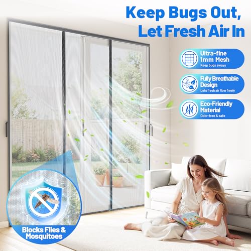 Sjuznng Heavy Duty Magnetic Screen Door Mesh - Hand-Free Door Net Screen with 100 Magnets, Pet & Kid Friendly, PET Fine Mesh Doors Screens Keep Bug & Mosquito Out Fit Sliding Patio French Doors Size 70" x 80" - Image 2