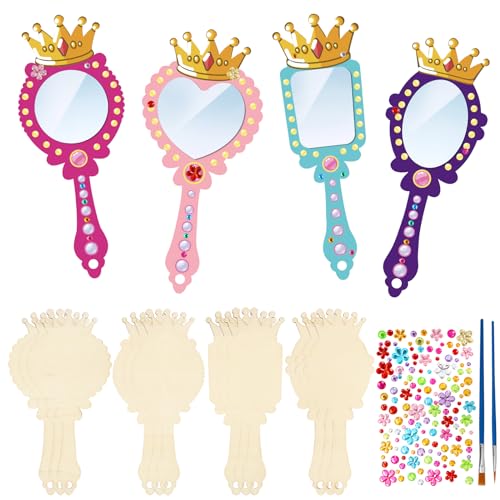 Fennoral 12 Pack Wooden Mirror Craft for Kids Decorate You Own Princess Mirrors for Girls DIY Paint Wooden Hand Mirror for Art Activities Princess Themed Party Supplies MOM Gift - Image 1