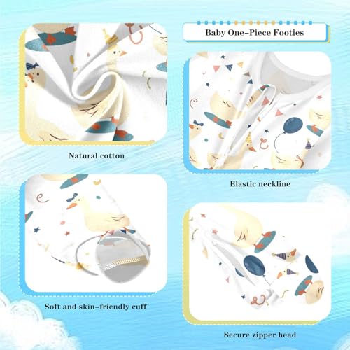 Dussdil Birthday Goose Duck Cakes Baby One-Piece Footies Newborn Rompers Pajamas Cotton Footed Pjs for Sleep Play Boys Girls 3M Multicolor - Image 2