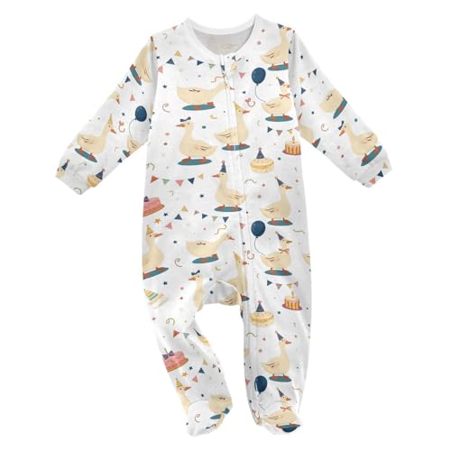 Dussdil Birthday Goose Duck Cakes Baby One-Piece Footies Newborn Rompers Pajamas Cotton Footed Pjs for Sleep Play Boys Girls 3M Multicolor - Image 1